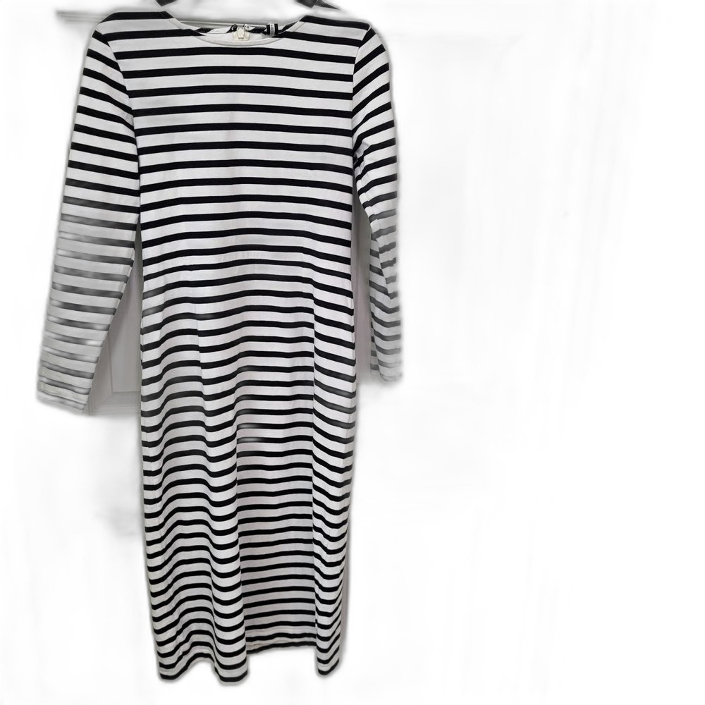 J. Crew Black and White Striped Long Sleeve Dress